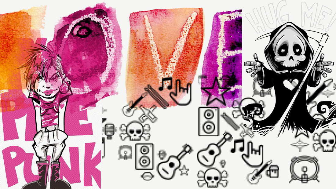 collage primeros diseños, hug me, rockr, rockrrider, purple punk, love